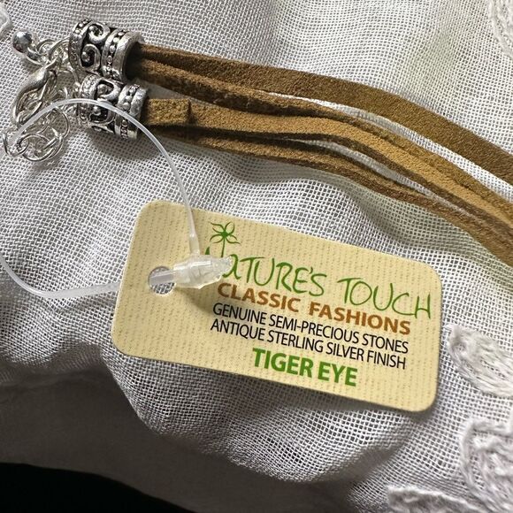 NWT Tigers Eye Semi PRECIOUS Stone Antique Sterling Silver Finish Necklace - Picture 2 of 5